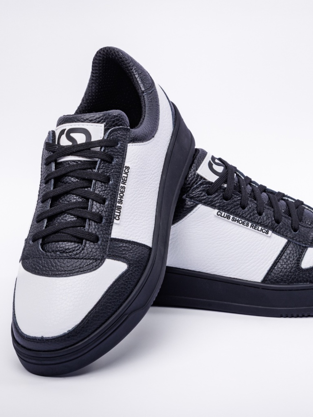 Club Shoes Relics Men Premium Leather Sneaker Black-White"Sturm"